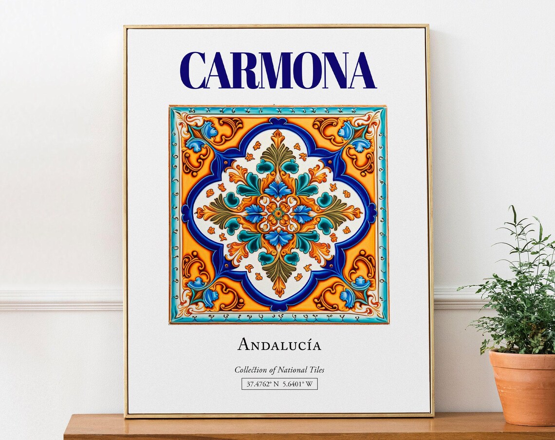 Carmona Andaluca Spain Folk Tile Travel Poster