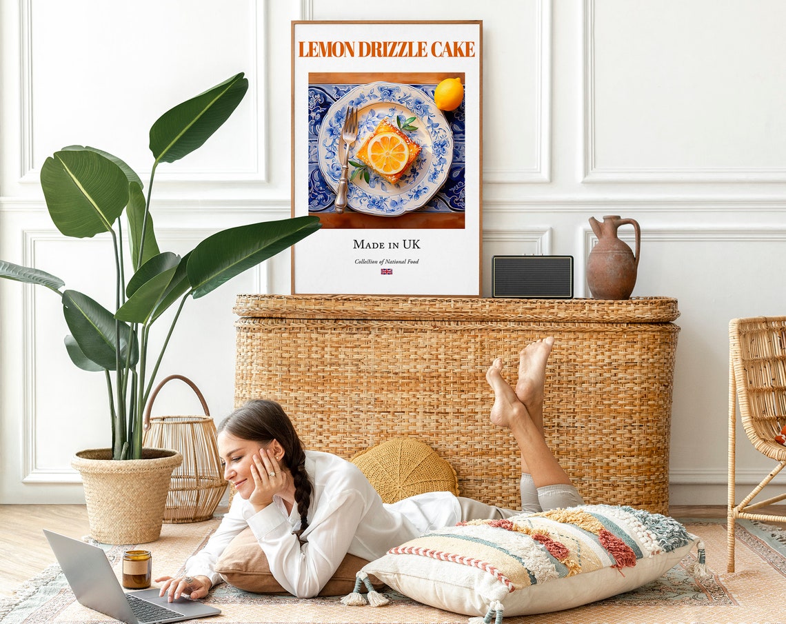 Lemon Drizzle Cake On Maiolica Tile Plate Art Print - Image 2