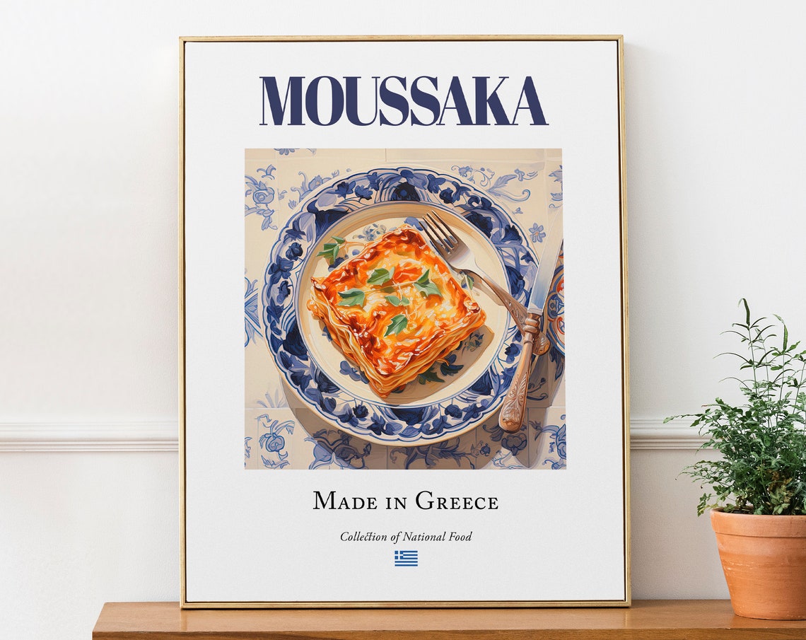 Moussaka On Maiolica Tile Plate, Greek Food Art Print