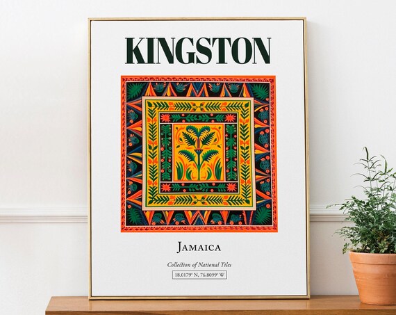 Kingston Jamaica Minimalistic Traditional Tile Wall Art Print Poster Living Room