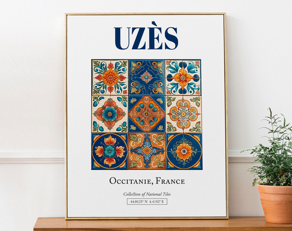 Occitanie France Traditional Tile Art Print, Travel Poster