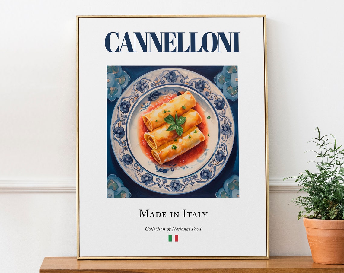 Cannelloni on Maiolica Tile Plate, Italian Food Art Print