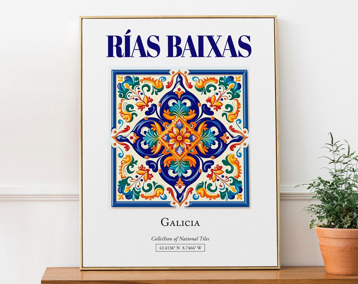Ras Baixas Galicia Spain Folk Tile Travel Poster