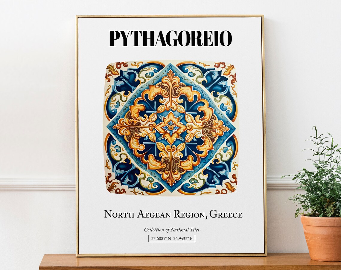 Pythagoreio Tile Pattern Travel Poster, Greek Island