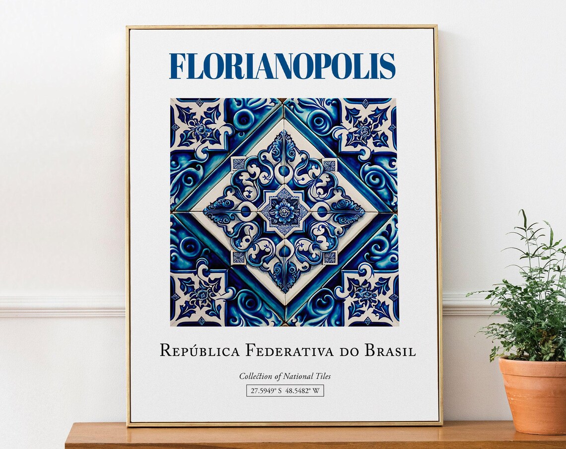 Florianopolis Brasil Folk Azulejo Tile Poster Print