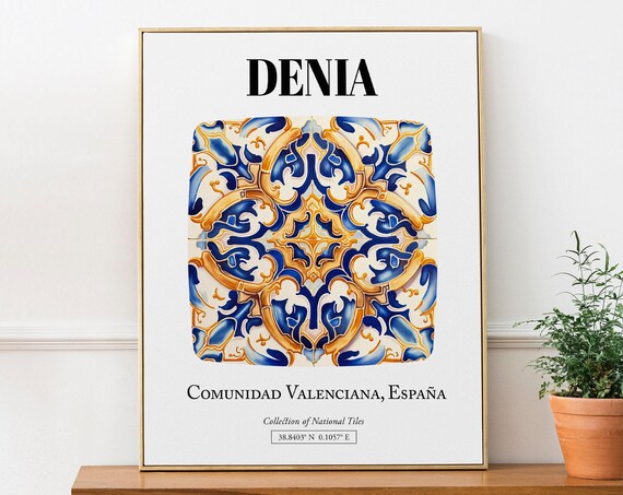 Denia Tile Pattern Travel Poster, Spain