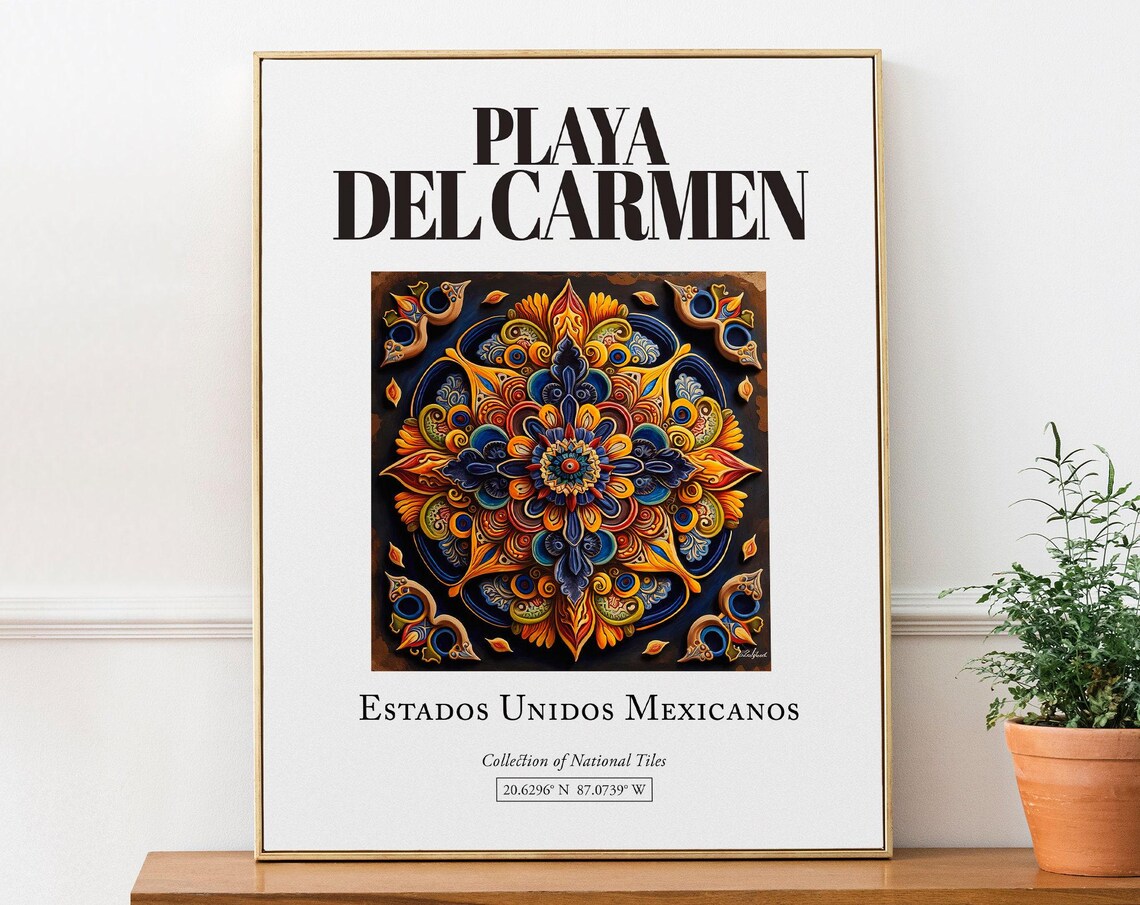 Playa Del Carmen Mexico Folk Traditional Tile Poster