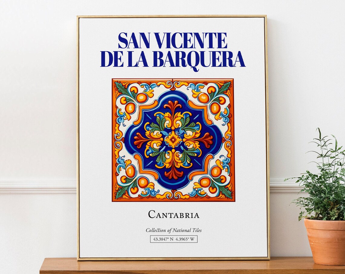 San Vicente De La Barquera Travel Poster, Spain Folk Tile