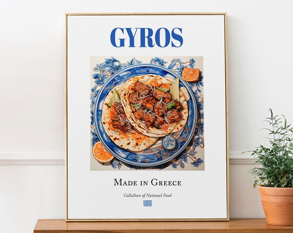 Gyros on Maiolica Tile Plate, Greek Food Art Print