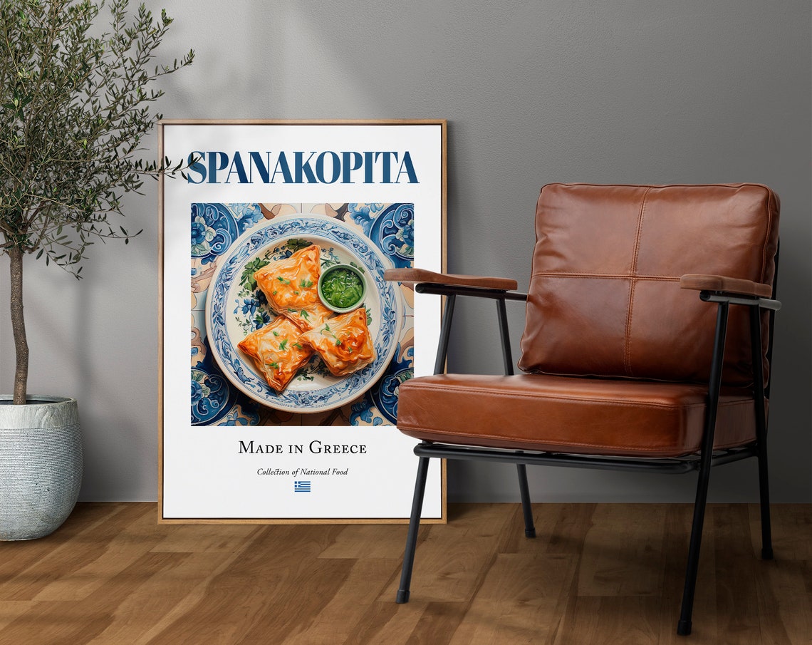 Spanakopita on Maiolica Tile Plate, Greek Food Art Print - Image 3