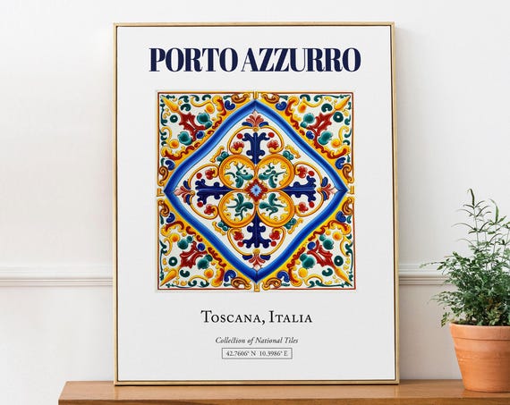Porto Azzurro Toscana Italy Folk Maiolica Tile Poster