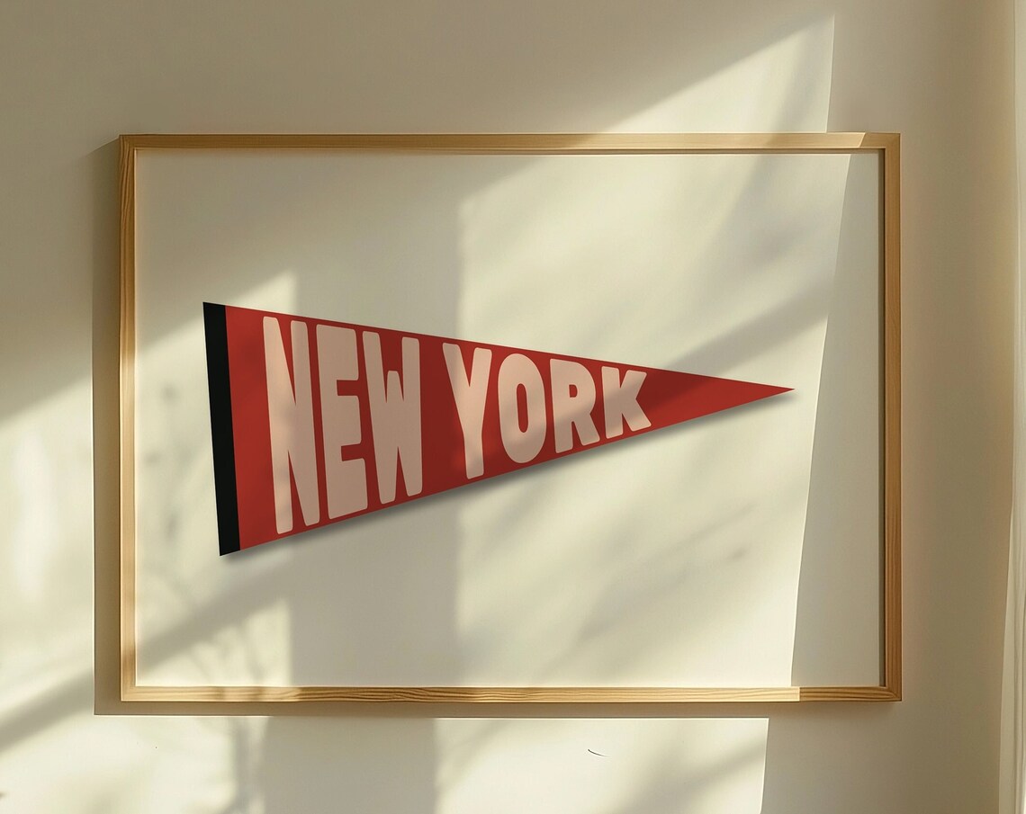 New York Red Pennant Flag Retro Sports Style Dorm Room Wall Art