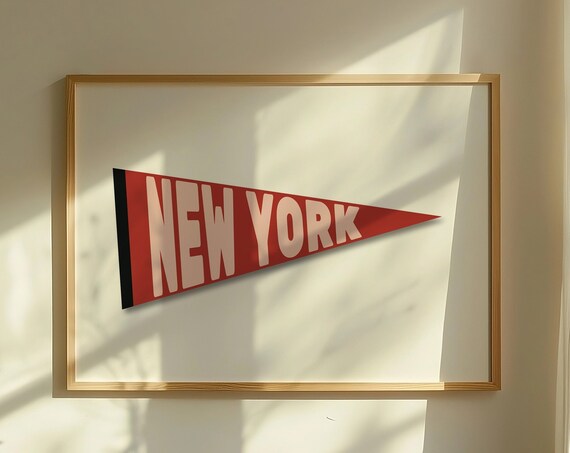 New York Red Pennant Flag Retro Sports Style Dorm Room Wall Art