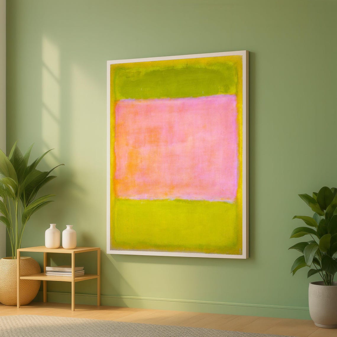 Rothko Style Abstract Color Field Pink Lime Green Canvas Wall Art