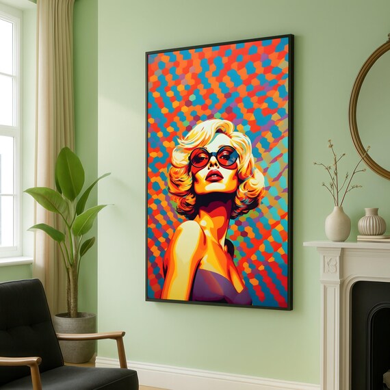 Vibrant Retro Glamour Portrait Pop Art Canvas Wall Colorful Woman With Sunglasses Modern Abstract Home Decor Bold Statement