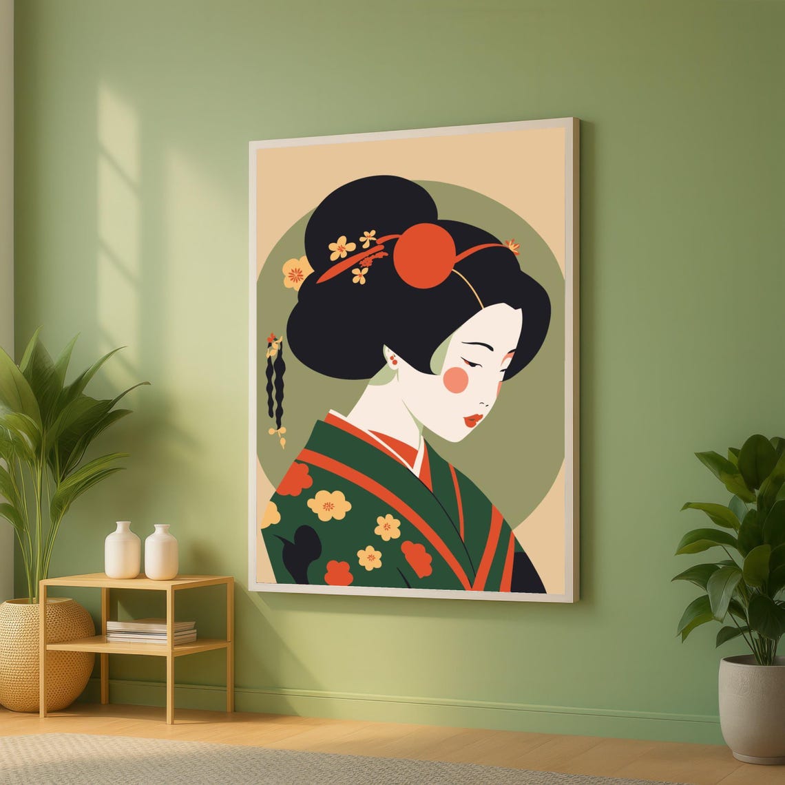 Elegant Japanese Geisha Portrait Canvas Traditional Kimono Wall Art Asian Culture Decoration Modern Minimalist Figure Painting Ready To