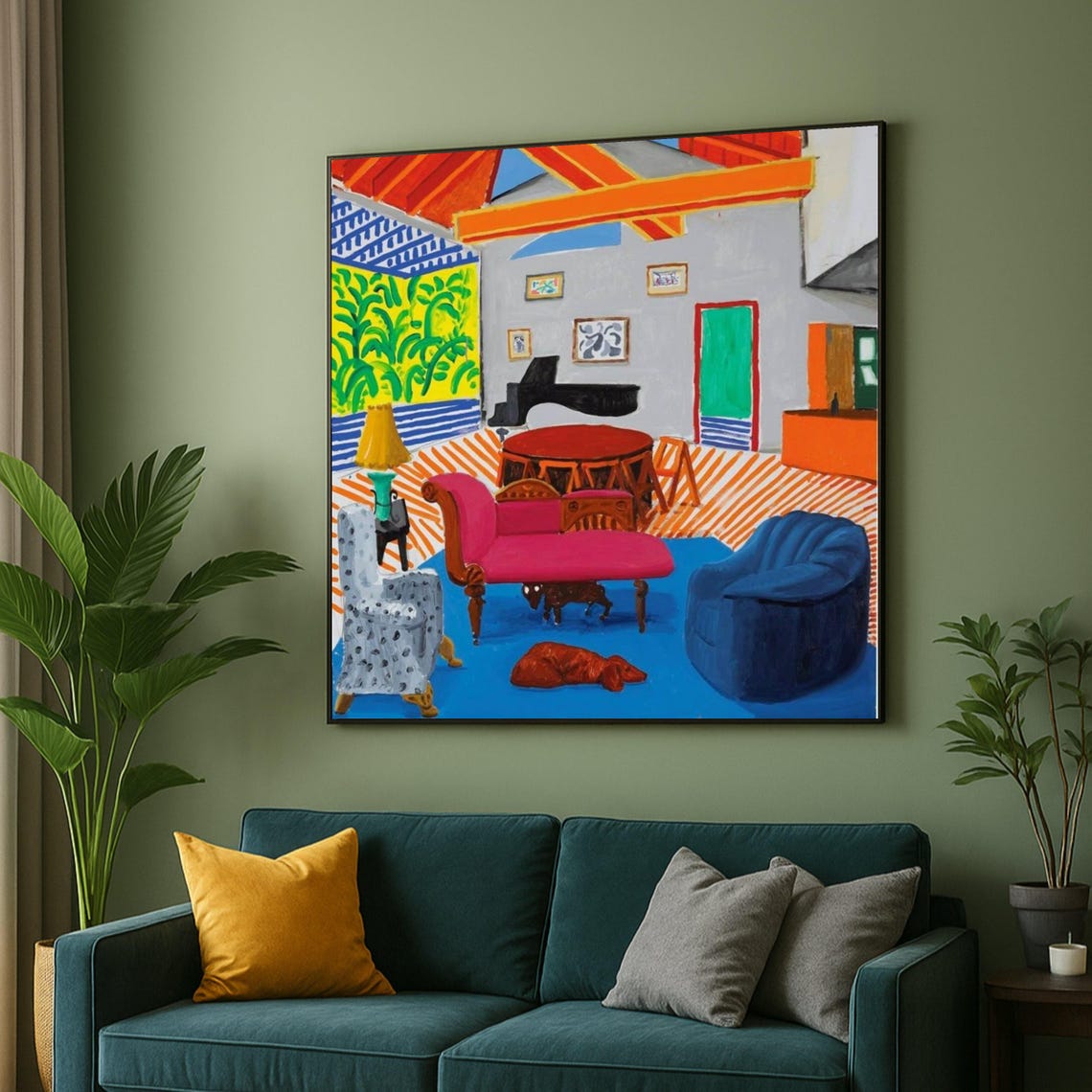 Vibrant Colorful Living Room Interior Modern Painting Poster