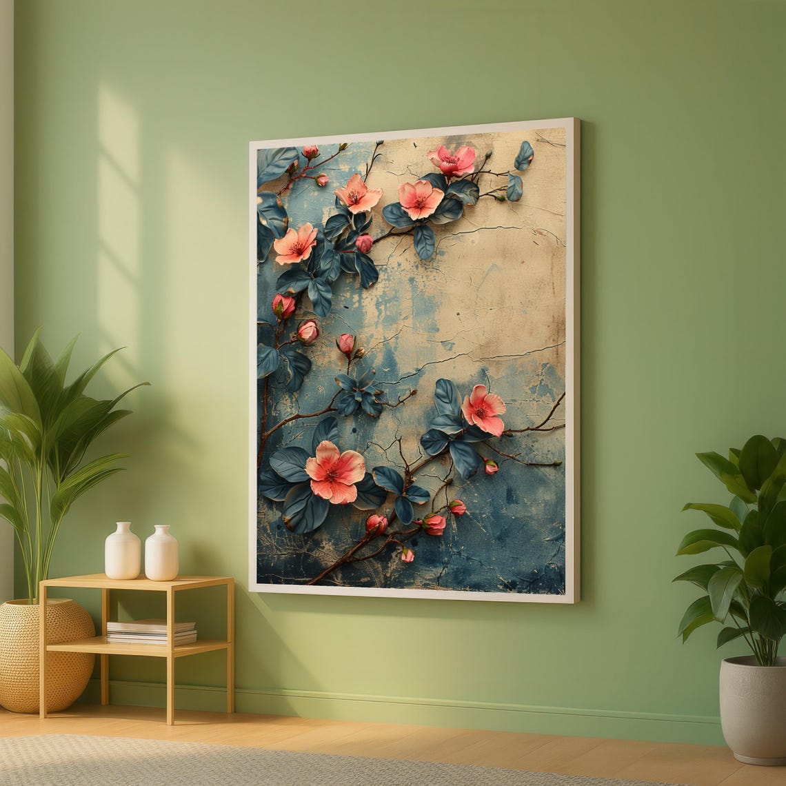 Pink Blossoms Dark Green Leaves Vintage Botanical Art Poster