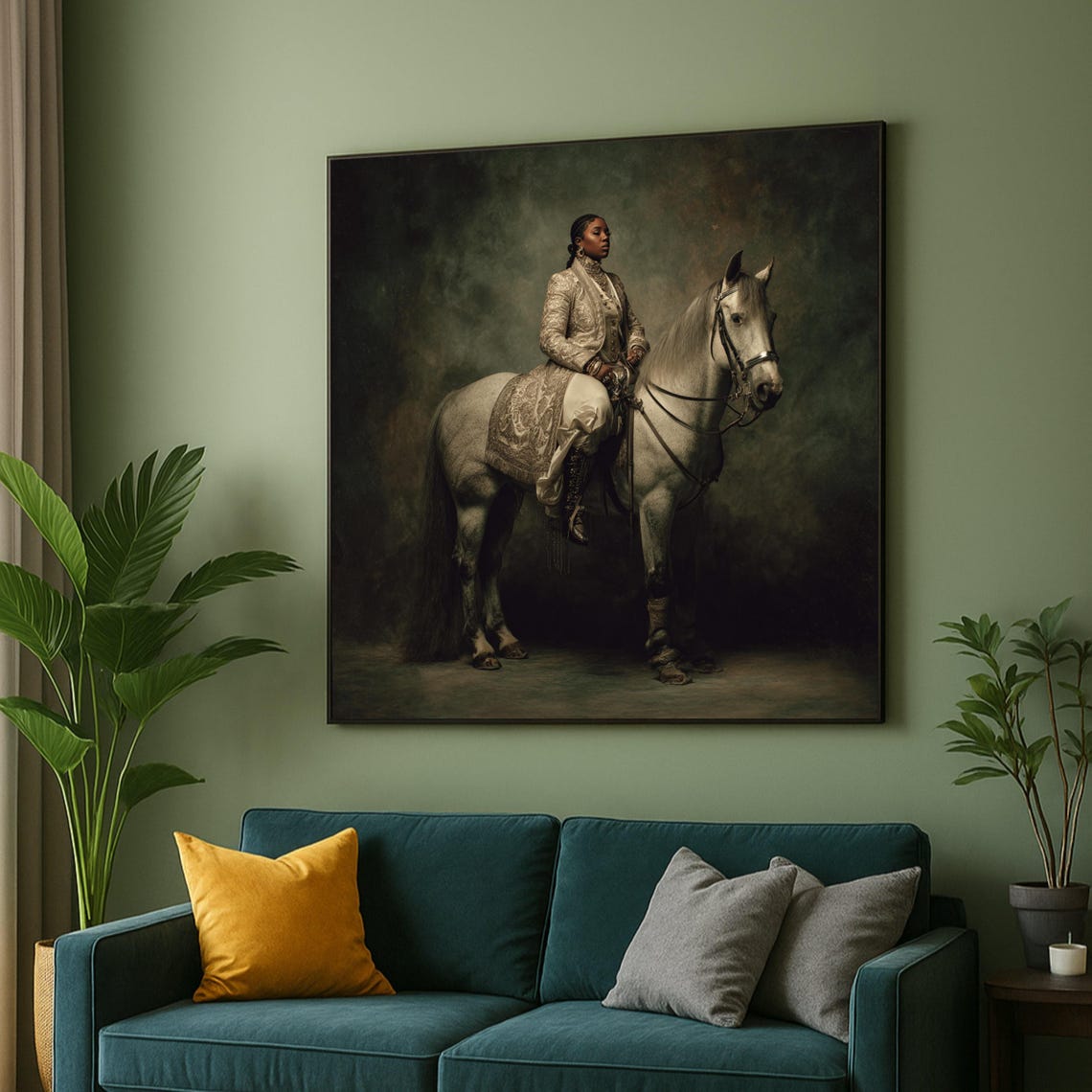 Regal Woman On White Horse Classical Equestrian Portrait Poster