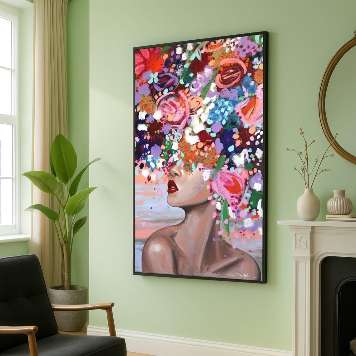 Colorful Abstract Floral Woman Portrait Modern Expressionist Poster