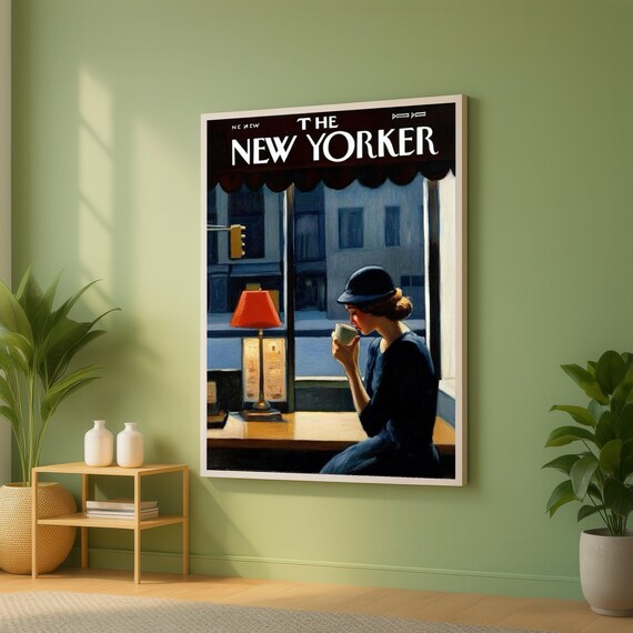 Hopper Style Woman Coffee Quiet New Yorker Window Scene Wall Art