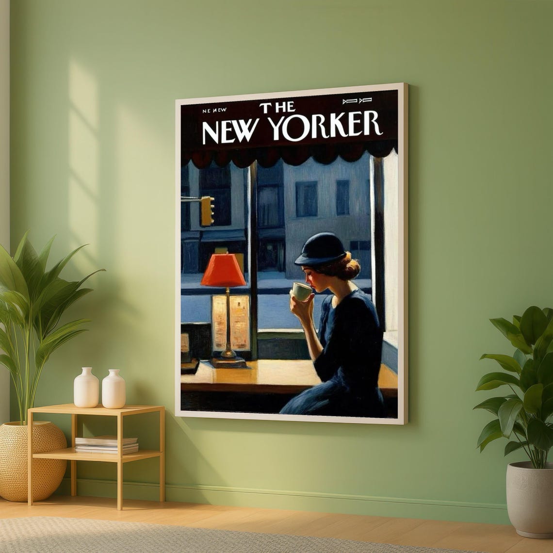 Hopper Style Woman Coffee Quiet New Yorker Window Scene Wall Art