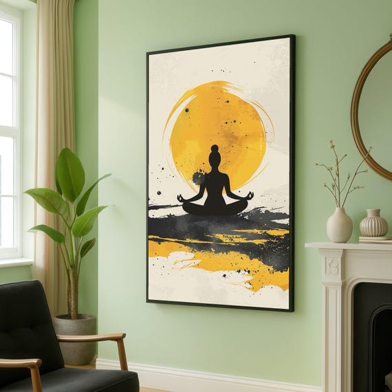Meditative Silhouette Canvas Wall Art Yoga Pose Abstract Painting Mindfulness Decor Spiritual Meditation Artwork Modern Zen