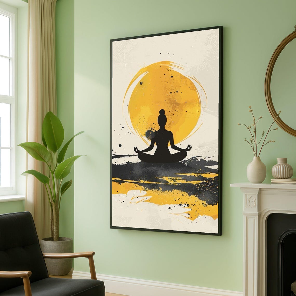 Meditative Silhouette Canvas Wall Art Yoga Pose Abstract Painting Mindfulness Decor Spiritual Meditation Artwork Modern Zen