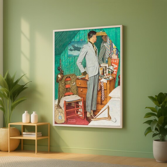 Norman Rockwell 1942 Soldier Mirror Vintage Americana Art Print