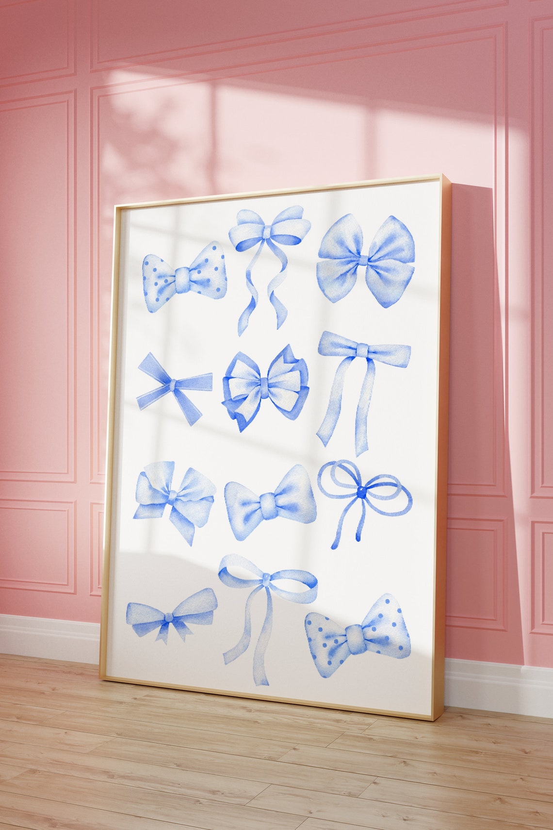 Blue Watercolor Bow Coquette Aesthetic Ribbon Wall Decor Art Poster - Image 2