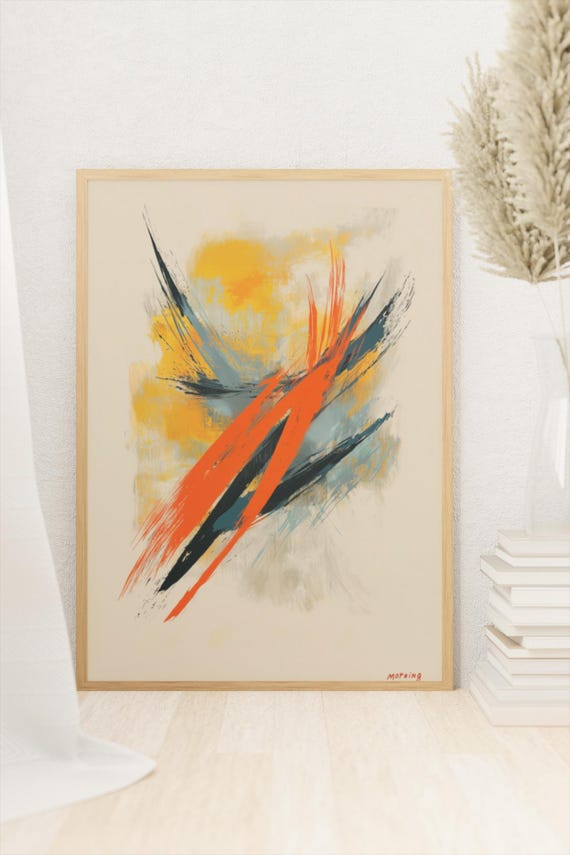 Burnt Orange Abstract Brushstroke Art Modern Wabi Sabi Print 20x28