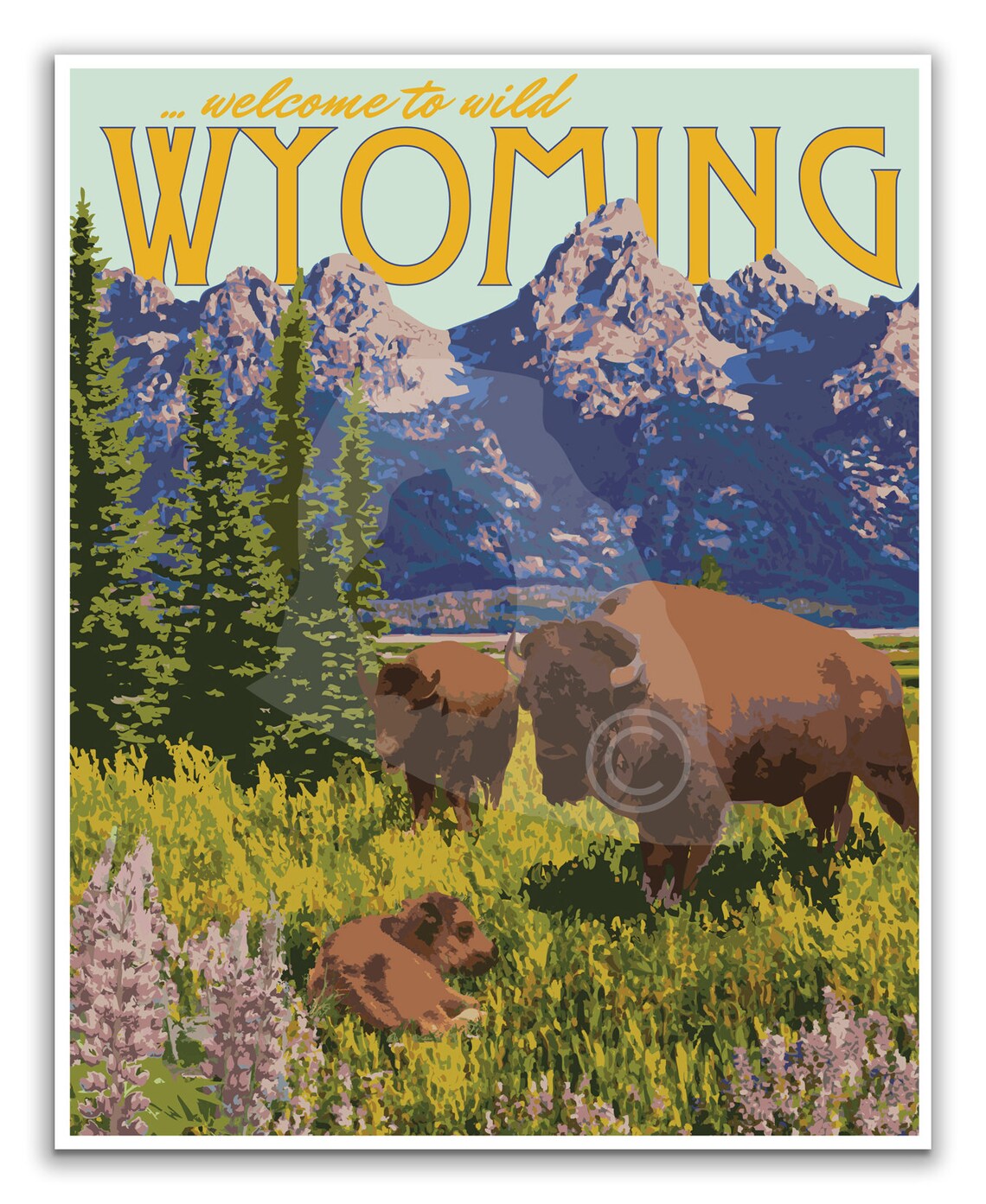 Wyoming Mountains Vintage Style Travel Poster Print - Image 3