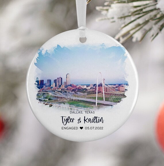 Dallas Texas Skyline Watercolor Personalized Engagement Print