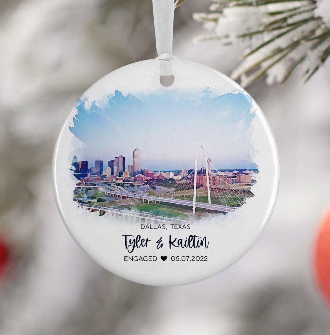 Dallas Texas Skyline Watercolor Personalized Engagement Print