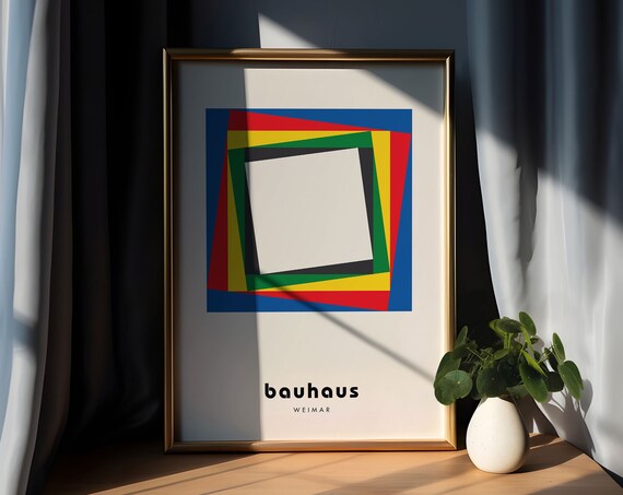 Bauhaus Square Geometric Poster Print Abstract Mid Century Modern Poster Minimalist Retro Wall Art Office Wall Decor