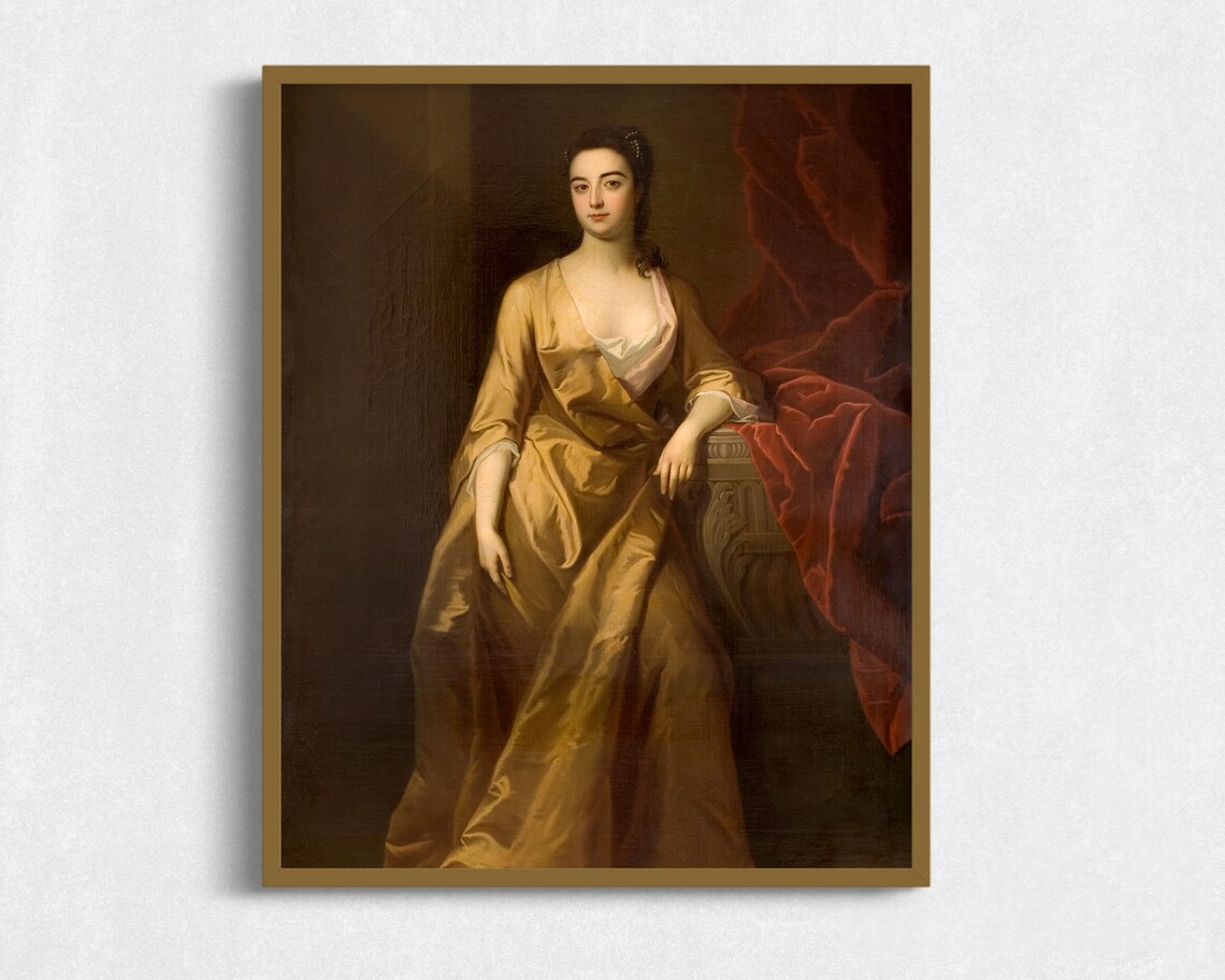 Vintage Portrait of Woman in Gold Dress, Art Print