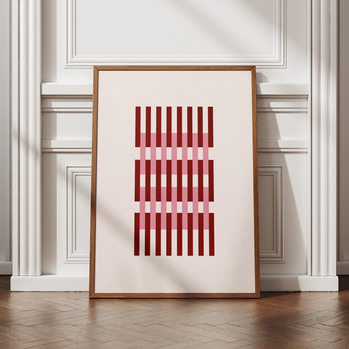 Red Pink Striped Grid Modern Minimalist Geometric Wall Poster