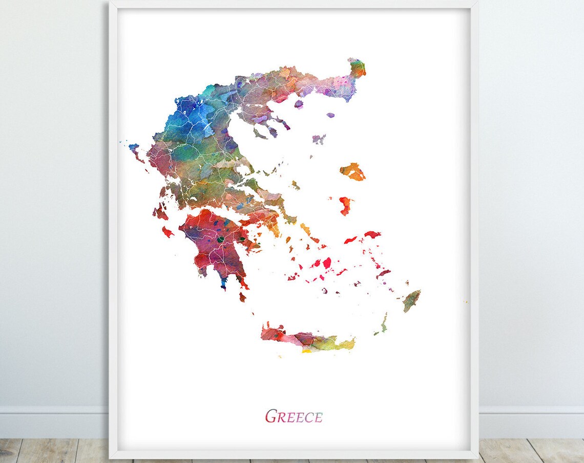 Greece Watercolor Map Poster, Travel Wall Art Print
