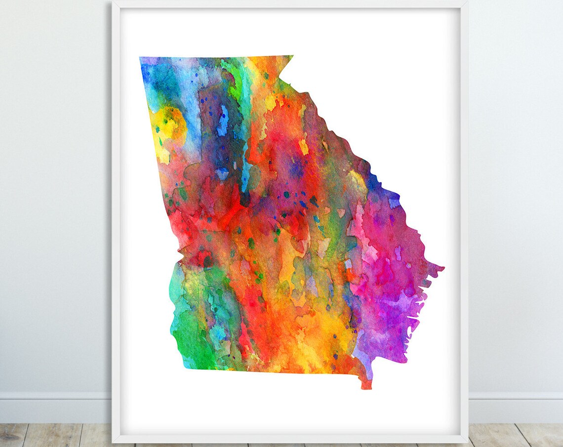Georgia State Map Print, Watercolor Silhouette