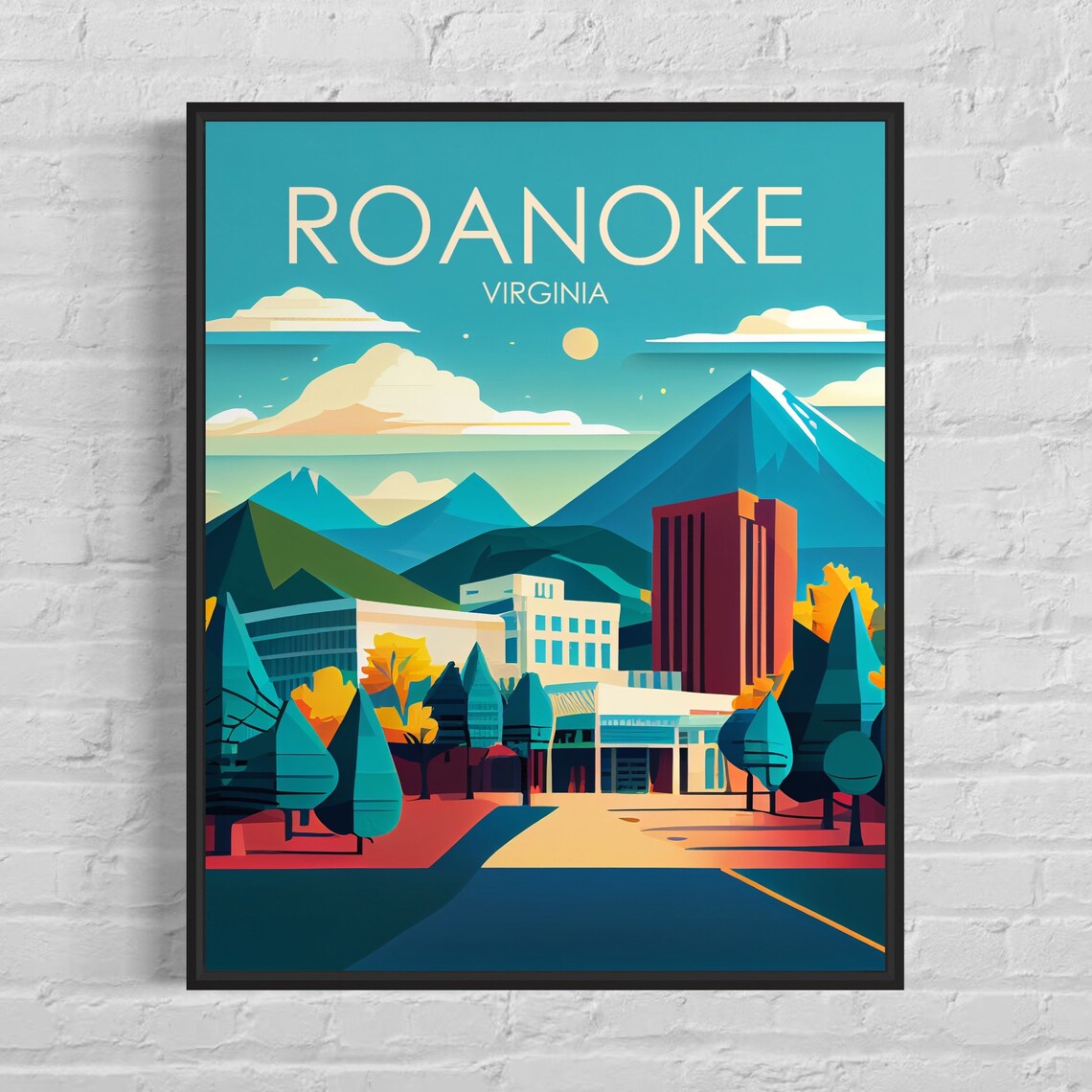 Roanoke Virginia Blue Ridge Mountain City Retro Travel Poster