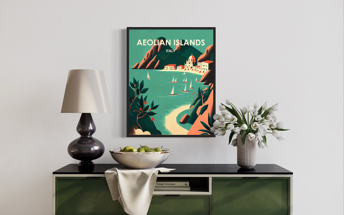 Aeolian Islands Italy Turquoise Bay Sailboats Coastal Poster - Image 3