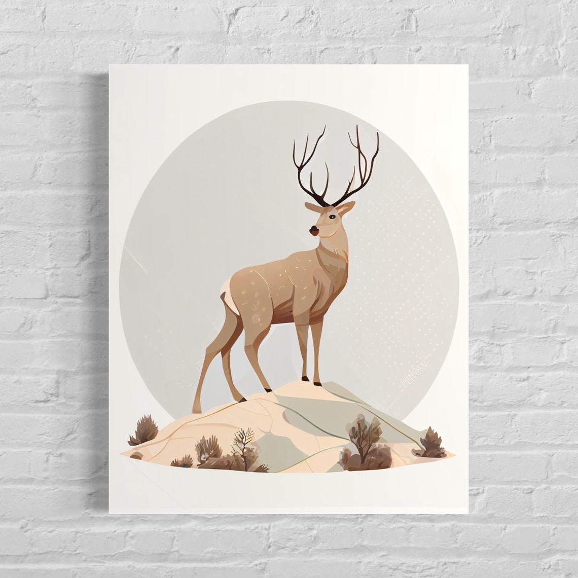 Spotted Stag Deer Standing on a Sandy Hill Circle Art Poster