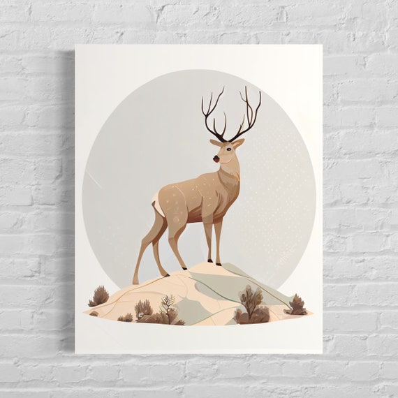 Spotted Stag Deer Standing on a Sandy Hill Circle Art Poster