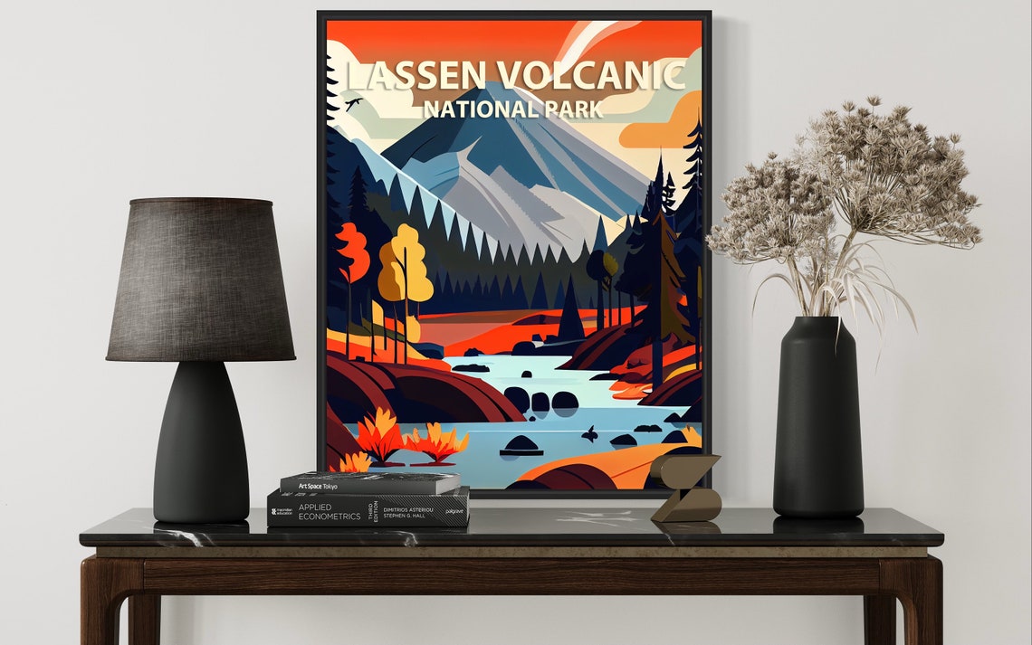 Lassen Volcanic National Park Snowcapped Peak Retro Nature Poster - Image 3
