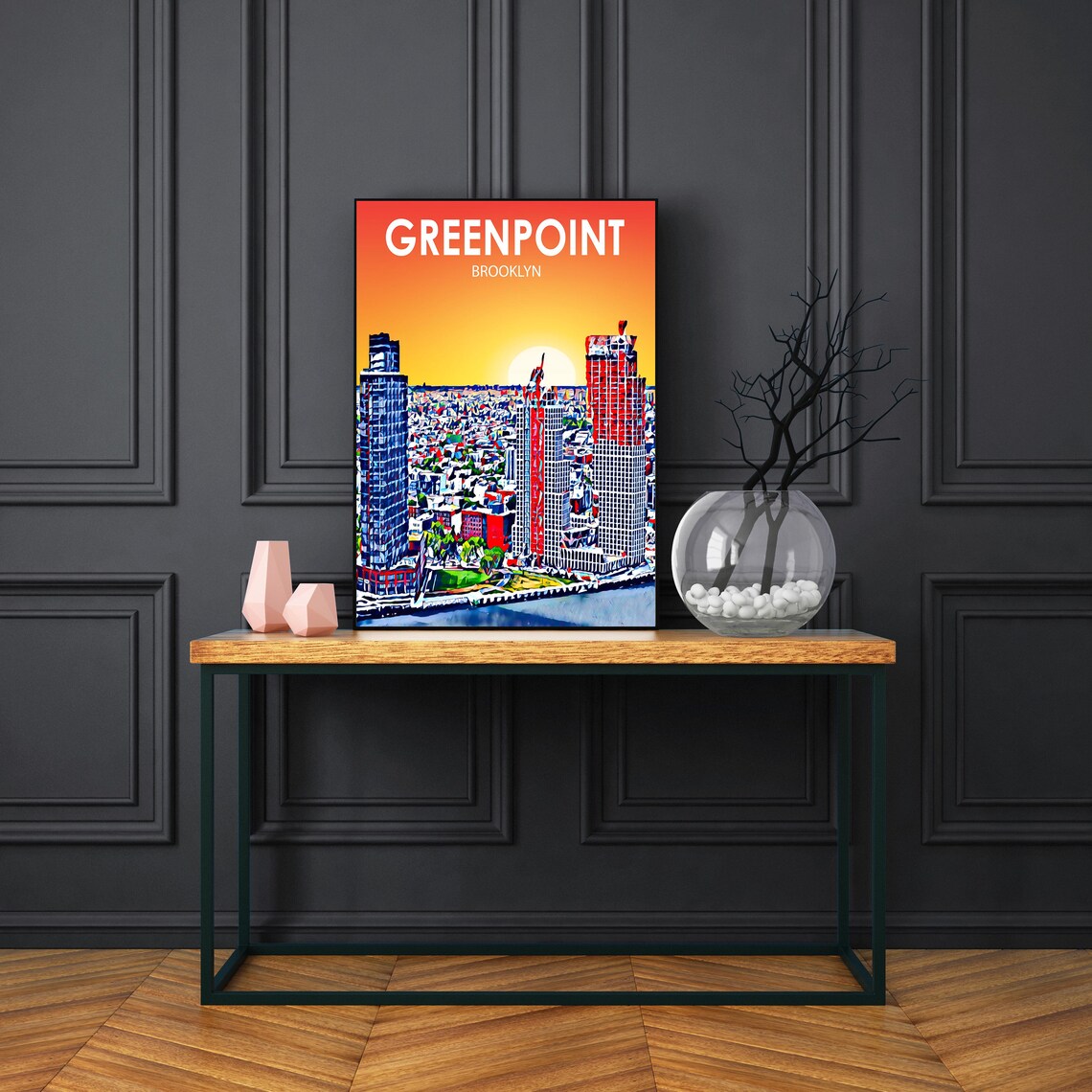 Greenpoint Brooklyn Sunset Waterfront Towers Aerial Skyline Poster - Image 3