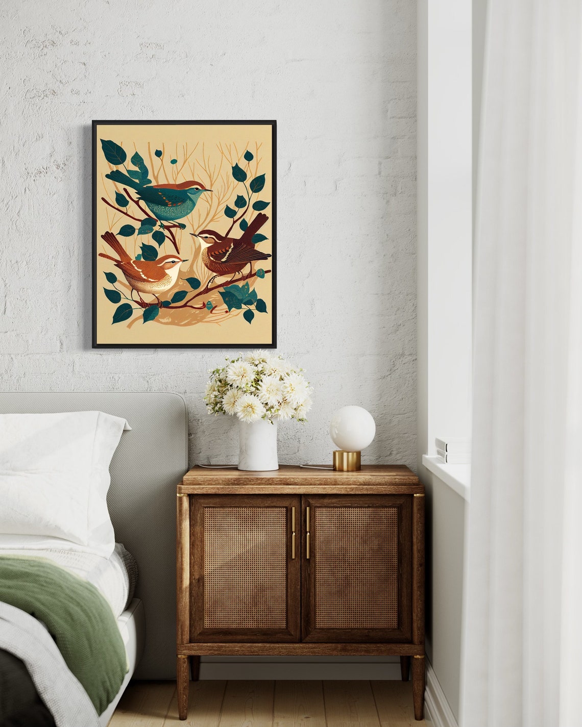 Three Wrens Branch Botanical Vintage Style Bird Song Art Poster - Image 3
