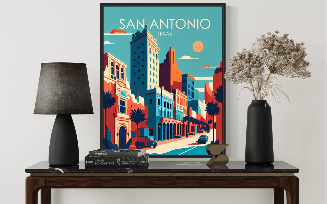 San Antonio Texas Downtown Street Historic Towers Sunset Travel Poster - Image 2