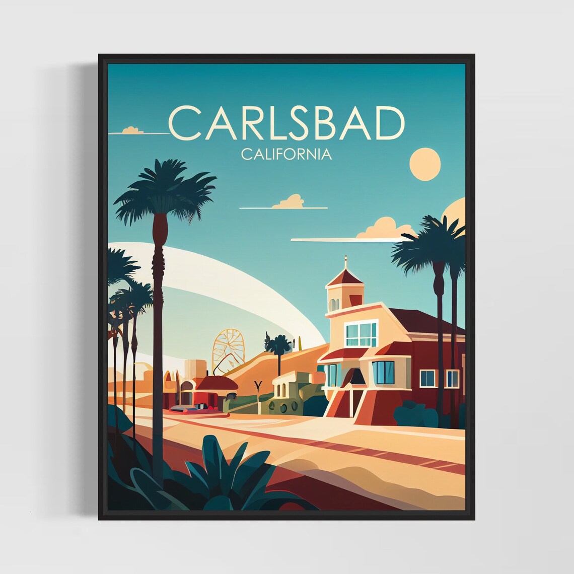 Carlsbad California Beach Town Palms Ferris Wheel Travel Poster