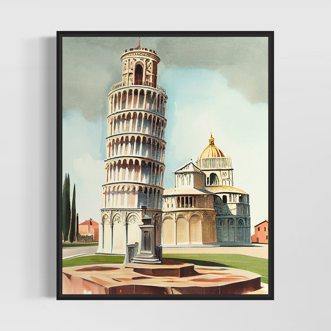 Leaning Tower of Pisa Italy Historic Landmark Retro Travel Poster