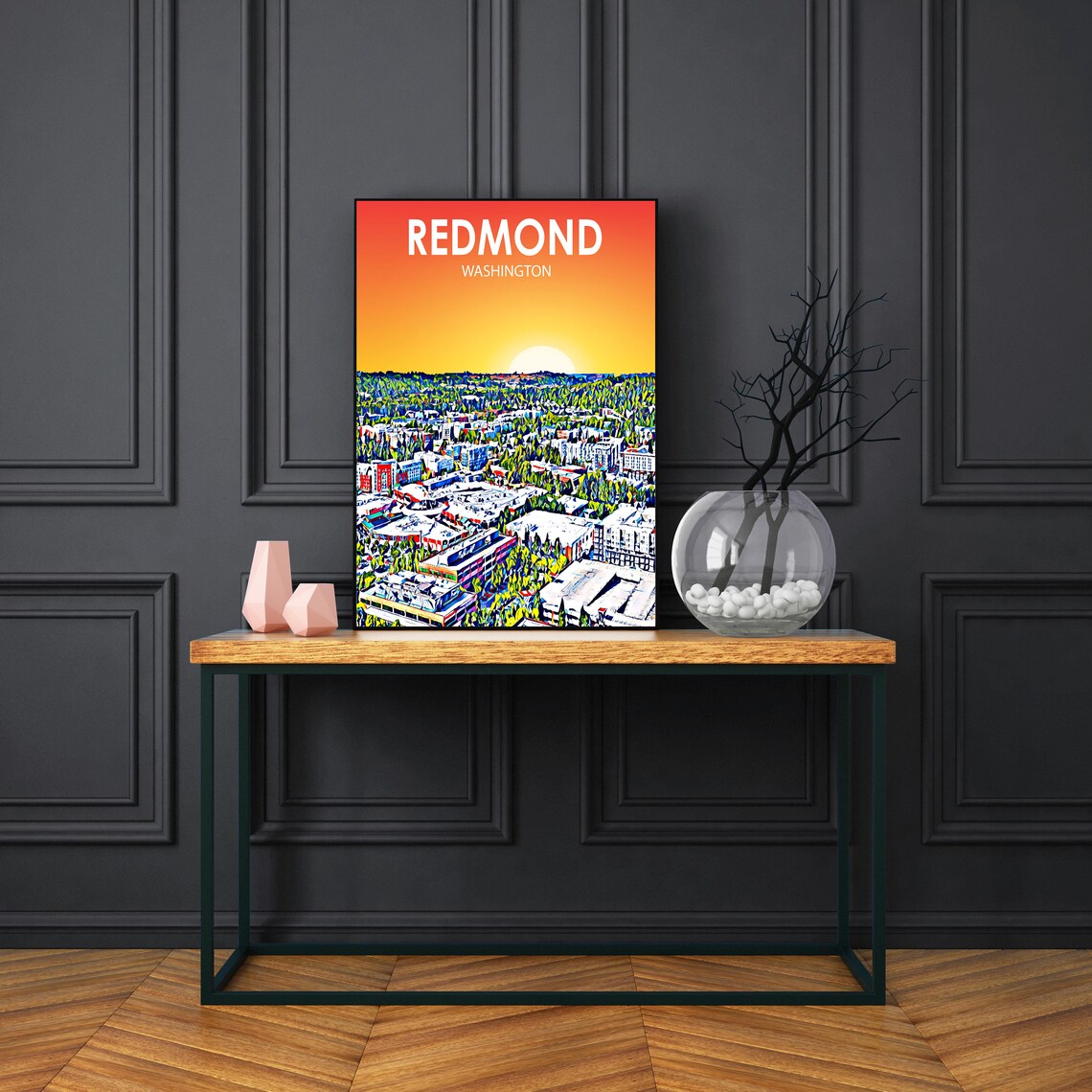 Redmond Washington Sunset Aerial Evergreen City Scene Poster - Image 3